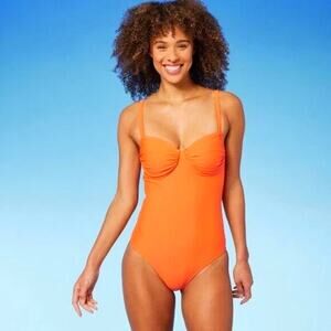 Kona Sol Coral One-Piece Swimsuit Size Small 4–6 – Shirred Underwire, Adjustable